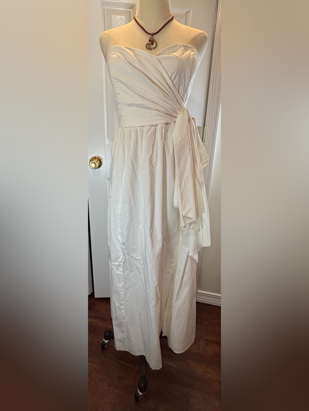 French Connection Strapless Ivory Maxi Dress with Side Sash Summer White - Picture 2 of 10